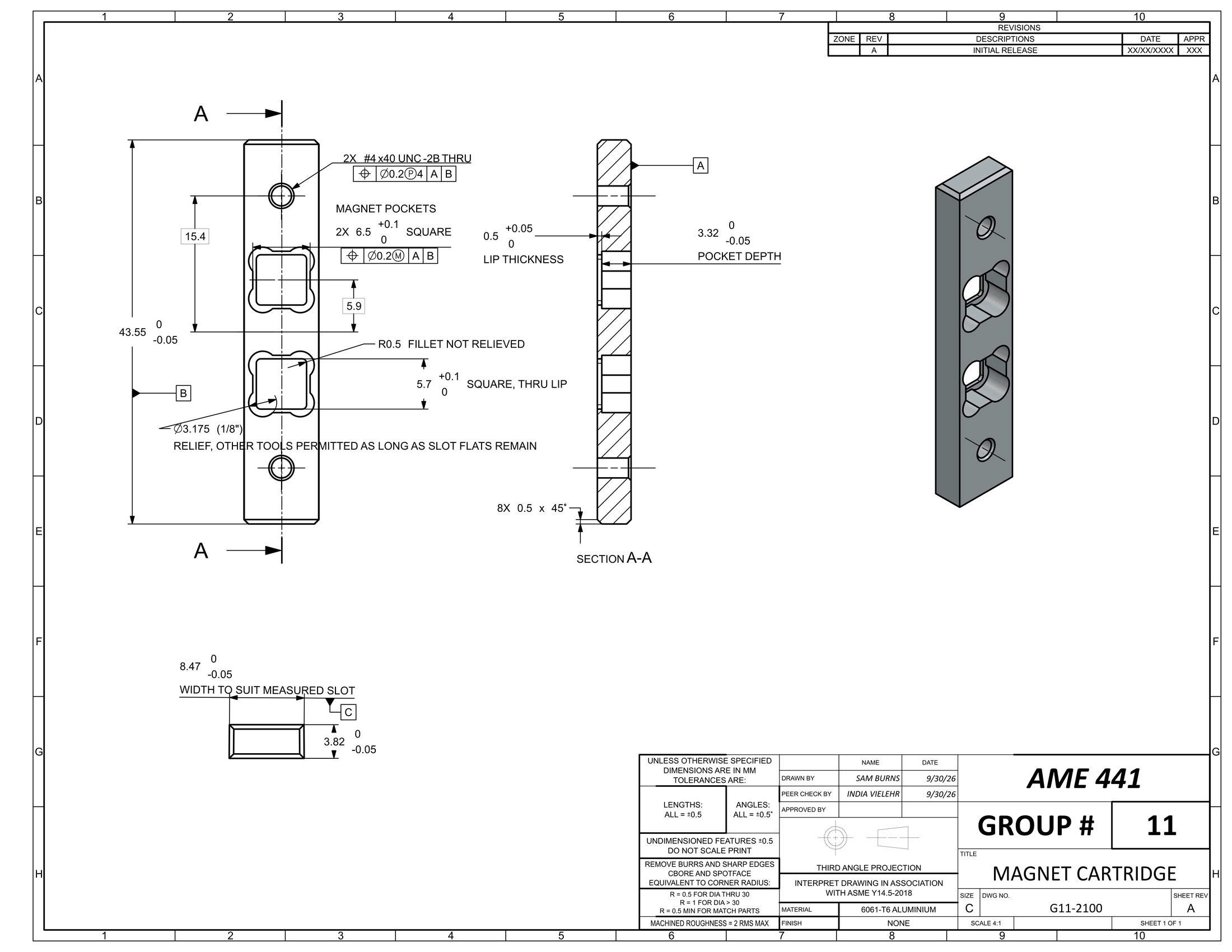 GD&T drawing of the magnet cartridge